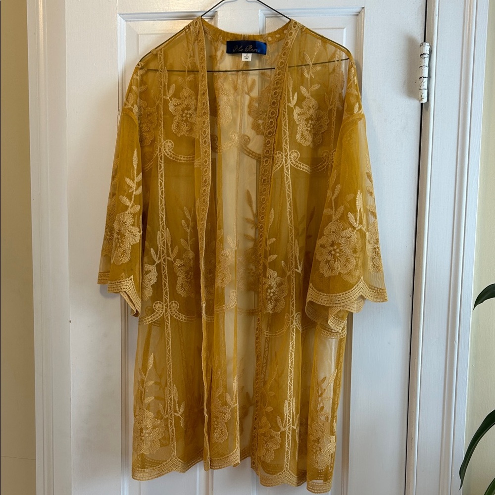 Blue Rain Mustard Floral Lace Tunic